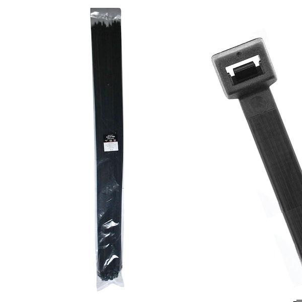 Cable Ties Unlimited Cable Tie, 48 in L, 175 lb Strength, 14.96 in Max Bundle Dia, Nylon 6/6, UV Resistant, Black, 50PK HD48-175-0L - main