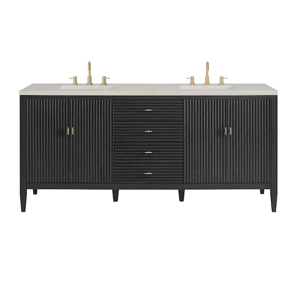 James Martin Vanities Myrrin 72" Vanity, Carbon Oak, w/ 3 CM Siberian Silestone Top 485-V72-CBO-3SFR - main