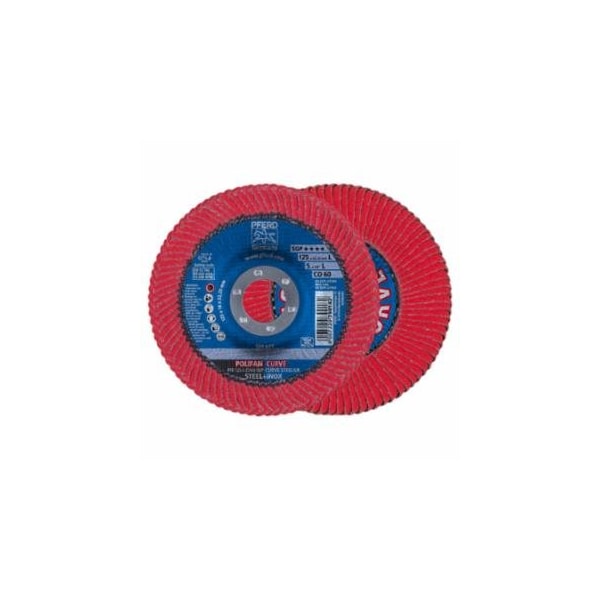 Pferd Polifan Curve Flap Wheels, 5 in Diam, 5/8 in Thickness, 60 Grit, 12,200 rpm, 10PK 419-67344 - main