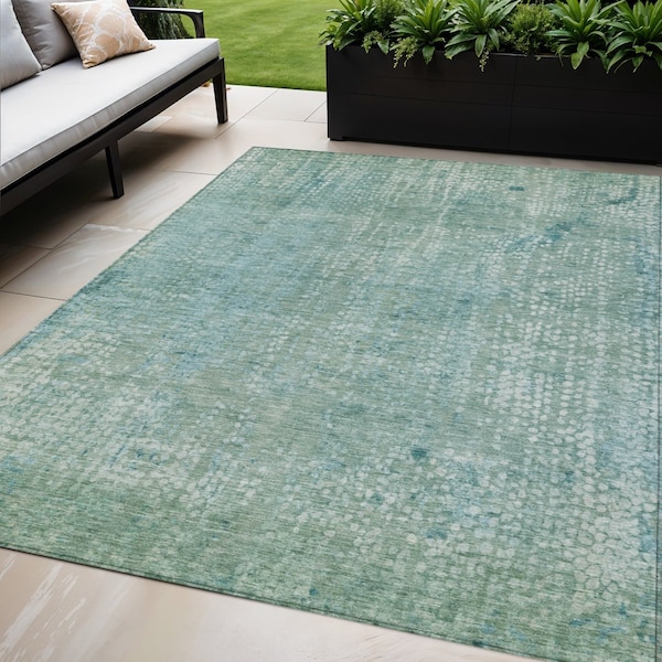 Homeroots 5' X 8' Teal Blue And Ivory Abstract Washable Indoor Outdoor Area Rug 631072 - main