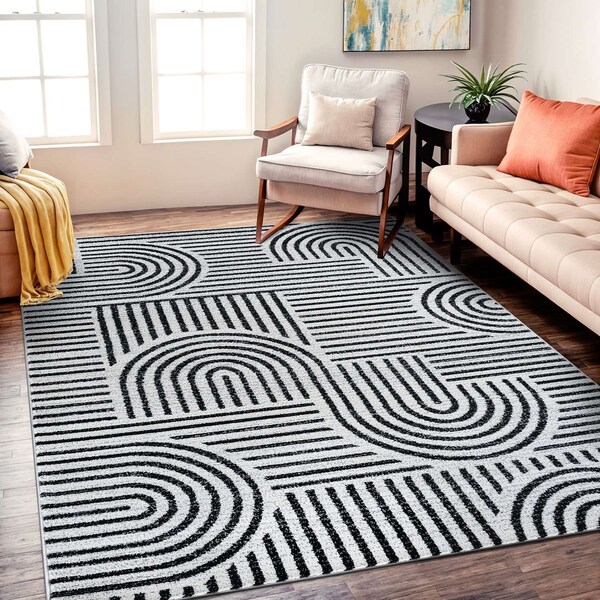 World Rug Gallery Bohemian Stripe Arch Design Area Rug 5 ft x 7 ft Cream WR35CREAM5X7 - main