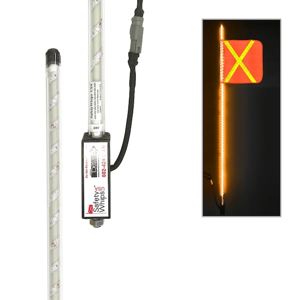 Safetywhips Warning Whip Super Duty LED Whip with Flag, Amber, 72 Length SDL06A-XY - main