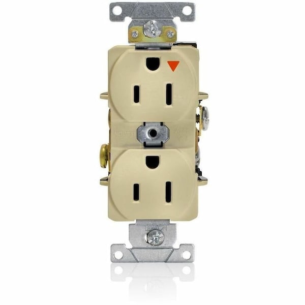 Leviton Straight Blade Receptacle, 5-15R, 15 A, 125V AC, 2 Pole, 3 Wire, Flush Mount, Single, Ivory 5262-IGI - main