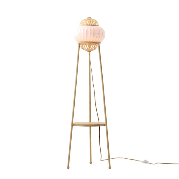 Vidalite Hikari Tripod Floor Lamp with Woven Bamboo & White Fabric Shade, 58 in. Height, Japanese Chic Style CE1009195 - main