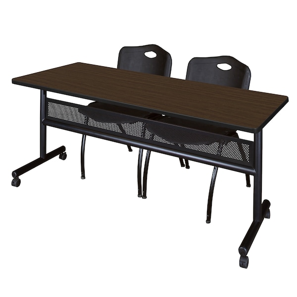 Regency Kobe Flip-Top Privacy Nesting Table W/ 2 M Stack Chairs, 72 in W, 30 in L, Neo Walnut MKFTM7230NW47BK - main