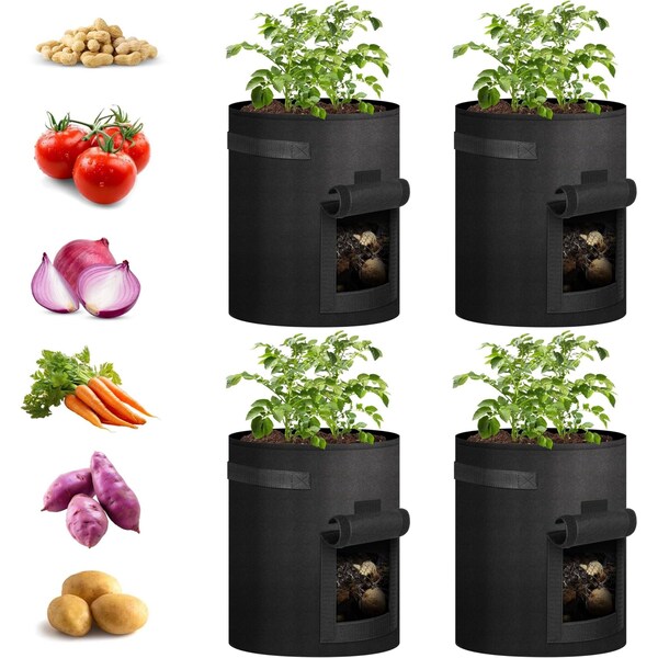 Ipower Potato Grow Bags with Flap 10 Gallon, Garden Planting Pot with Durable Handle and Harvest Wi, 4PK GLGROWBAGWINDOW10X4 - main