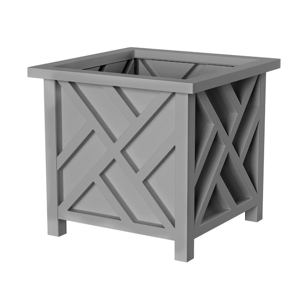 Pure Garden 2-Pack Gray Lattice Planter Boxes 14.75IN Square for Porch or Patio Decor 50-LG1364-2 - main