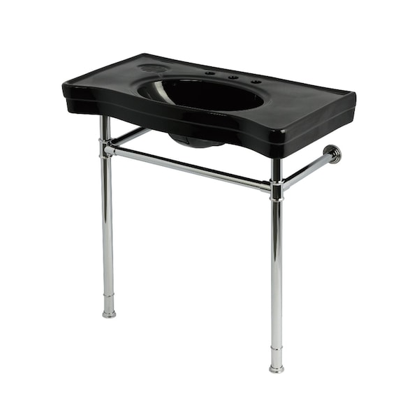 Kingston Brass 36" Ceramic Console Sink with Stainless Steel Legs, 8-Inch, 3-Hole, Black/Polished Chrome KVPB36198K381 - main