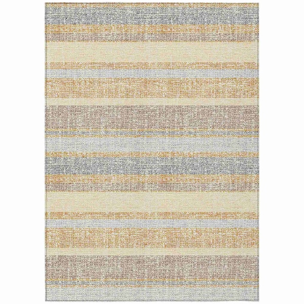Homeroots 5' X 8' Gold And Silver Striped Washable Indoor Outdoor Area Rug 632210 - main