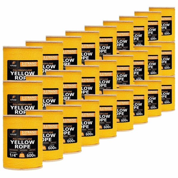 Xpose Safety 1/4in x 600 ft Twisted Polypropylene Rope, Yellow, 36PK YPR14-600-36-X - main