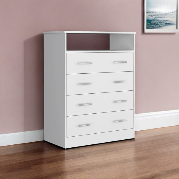 Homeroots 33" White Four Drawer Standard Chest With Open Shelf 544027 - main