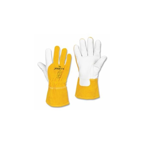 Tillman MIG Welding Gloves, 48, Top Gr Goatskin Palm/Split CH BOH/Cuff, Med, Bourbon Brn/Pearl, 3-1/2 in, 6PK 724-48M - main