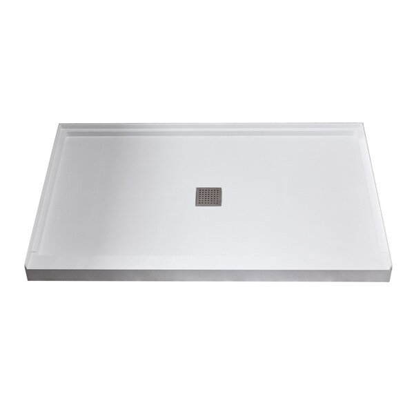 Anzzi Alexander 60 in. L x 32 in. W Alcove Shower Pan Base w/ Center Drain in Glossy White Marine Acrylic SB-AZ201C - main