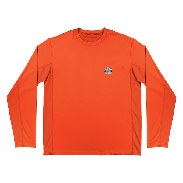 Ergodyne Cooling Long Sleeve T-Shirt, Main body: 92% polyester, 8% spandex, Mesh: 100% polyester, Orange, S 6689 - main