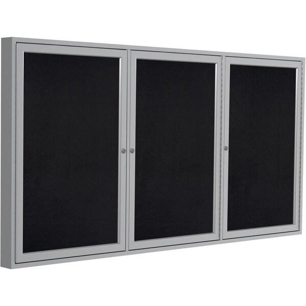 Ghent Ghent Recycled Black Rubber 3-Door Enclosed Bulletin Board W/ Silver Frame, 48L x 96W PA34896TR-BK - main