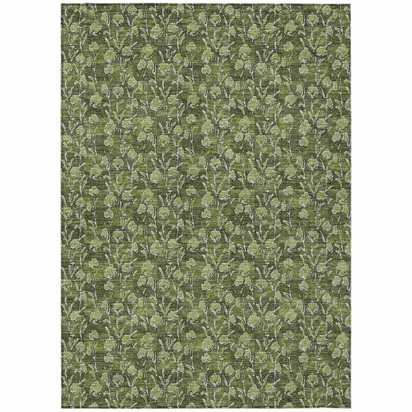 Homeroots 9' X 12' Olive Green Artichoke Green And Ivory Floral Washable Indoor Outdoor Area Rug 581916 - main