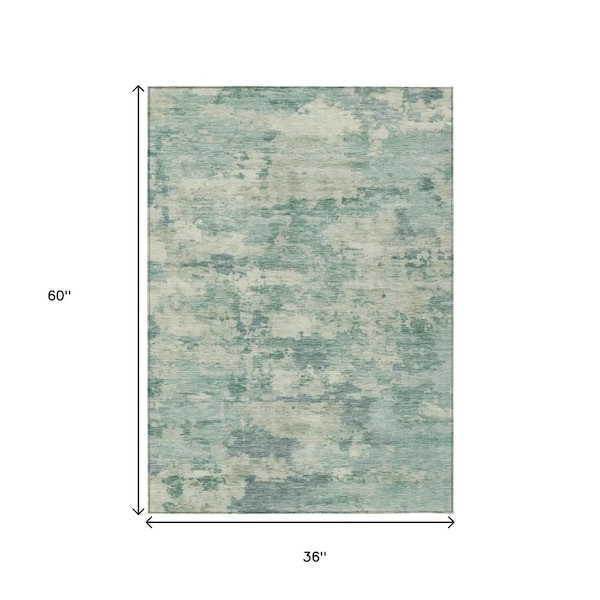 Homeroots 3' X 5' Teal Blue Linen And Pale Aqua Abstract Washable Indoor Outdoor Area Rug 630909 - main
