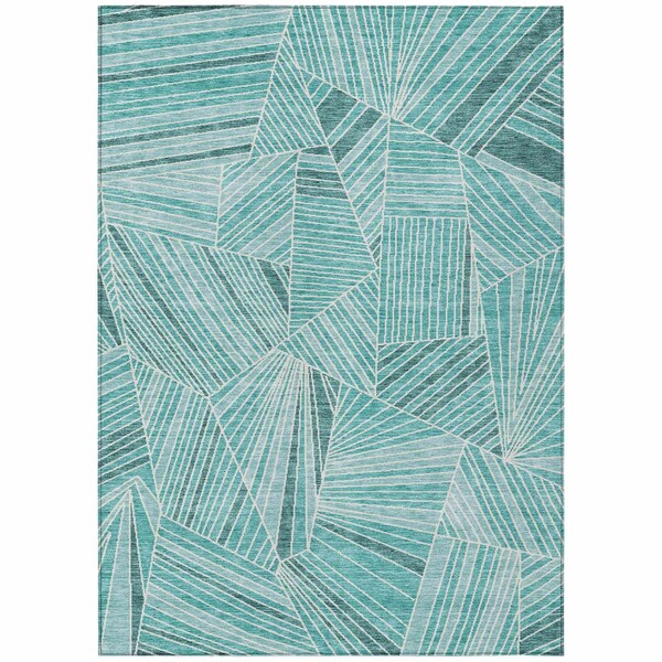 Homeroots 9' X 12' Teal Blue And Ivory Geometric Washable Indoor Outdoor Area Rug 594813 - main