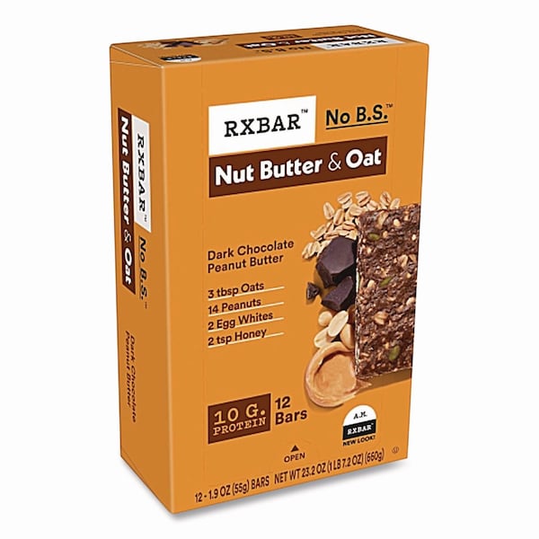 A.M. Rxbar Gluten-Free Peanut Butter Dark Chocolate Protein Bar, 1.9 oz Bar, 12PK KEE00718 - main