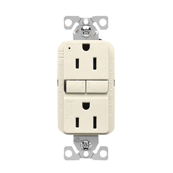 Eaton Wiring Devices Eaton Tamper-Resistant GFCI Receptacle, 125 V, 15 A, NEMA: NEMA 5-15R, Back, Side Wiring, Light Almond TRGF15LA - main