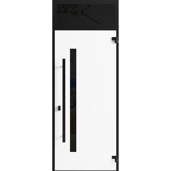 Vdomdoors Front Exterior Prehung Steel Door Ronex0144 Grey Transom Window Sidelite Entry Metal Modern Painted RONEX0144EXD-GRE-W36 X H80+16-LH-I - main