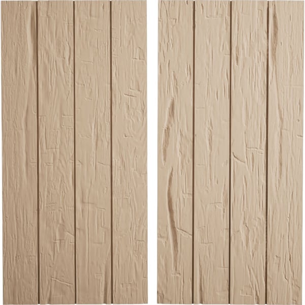 Ekena Millwork Rustic Four Board Joined Board-n-Batten Hand Hewn Faux Wood Shutters w/No Batten, 22W x 76H, PR SHUBJN22X76HHPR - main