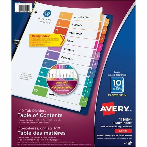 Avery Dennison Avery, CUSTOMIZABLE TOC READY INDEX MULTICOLOR DIVIDERS, 10-TAB, LETTER, 24PK 11169 - main