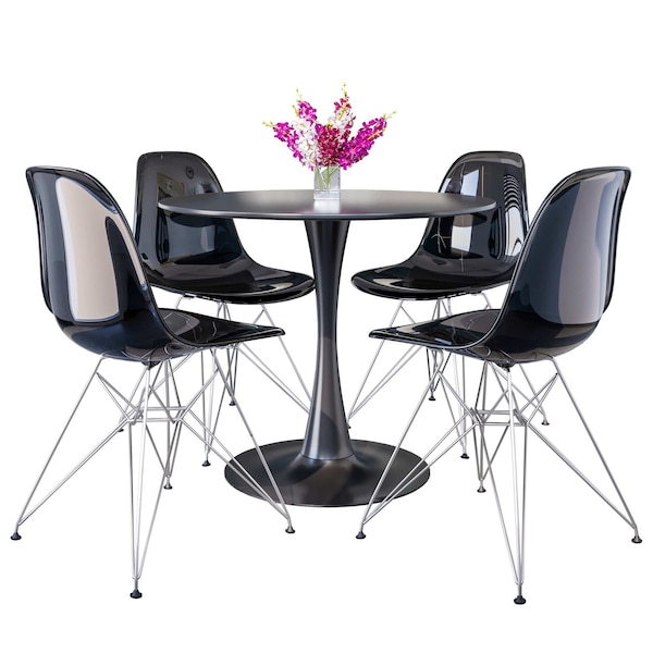 Leisuremod Bristol 5-Piece Modern Dining Set: Round MDF Table & 4 Eiffel Plastic Chairs with Chrome Legs, 5PK BTBL-35BL-CR19TBL4 - main