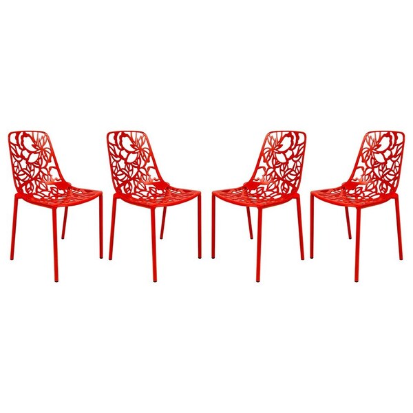 Leisuremod Modern Devon Aluminum Chair, Red, 4PK DC23R4 - main