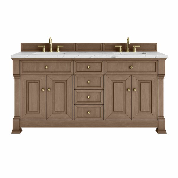 James Martin Vanities Brookfield 72 in. Double Vanity, Pecan w/ 3 CM Ethereal Noctis Silestone Top 547-V72-PCN-3ENC - main