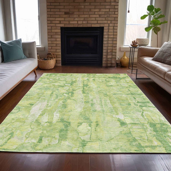 Homeroots 3' X 5' Lime Green And Ivory Abstract Washable Indoor Outdoor Area Rug 632125 - main