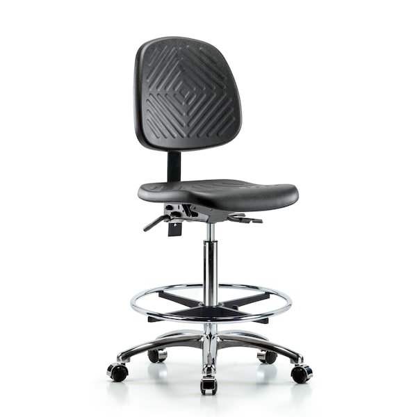 Blue Ridge Ergonomics Bench Chair, Poly, Hi, Med Bk, Chrm, CF Cast, No Arms, 24-1/2" to 33-1/2" Height, Blue, Black BR-PHBCH-MB-CR-T0-A0-CF-CC - main