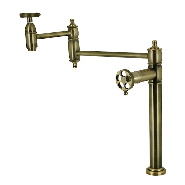 Kingston Brass Deck Mount Pot Filler Faucet with Knurled Handle, Antique Brass KS3703RKZ - main