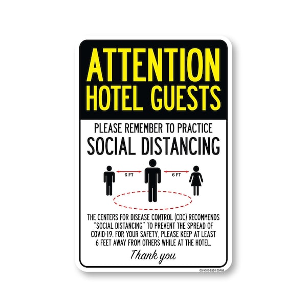 Signmission Public Safety Sign, Hotel Guests Practice Social Distancing, 24in X 18in Decal, OS-NS-D-1824-25404 OS-NS-D-1824-25404 - main