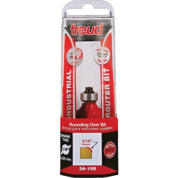 Freud 3/16'' x 1/2'' Quadra-Cut Rounding Over Bit with 1/4'' Shank 34-108 - main