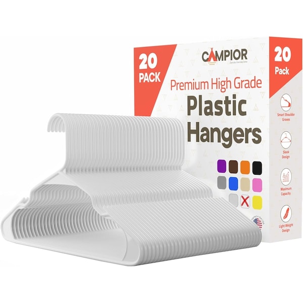 Campior Premium White Clothes Hangers, Slim, Durable, with Shoulder Grooves for Coats and Laundry, 20PK CMPPLH20WH - main