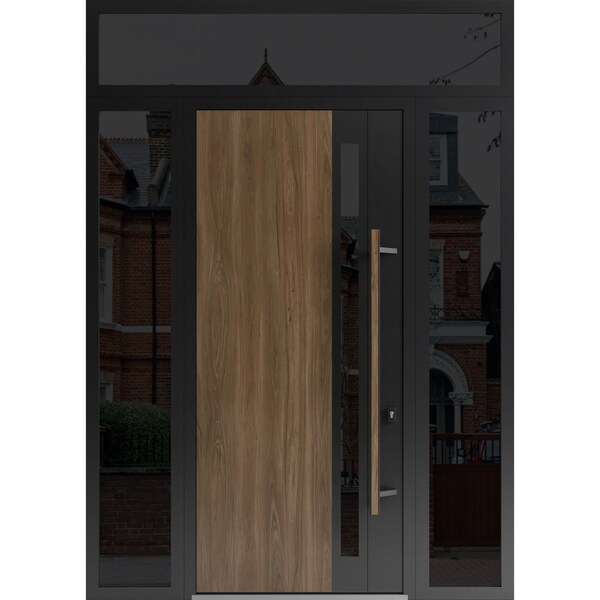 Vdomdoors Steel Door Dekton 0163 Venezia Noce 96”/ 2 Side and Top Exterior Window Sidelite Entry Door Paint DEKTON0163EXD-VEN-W14+36+14xH96+16-LH-I - main