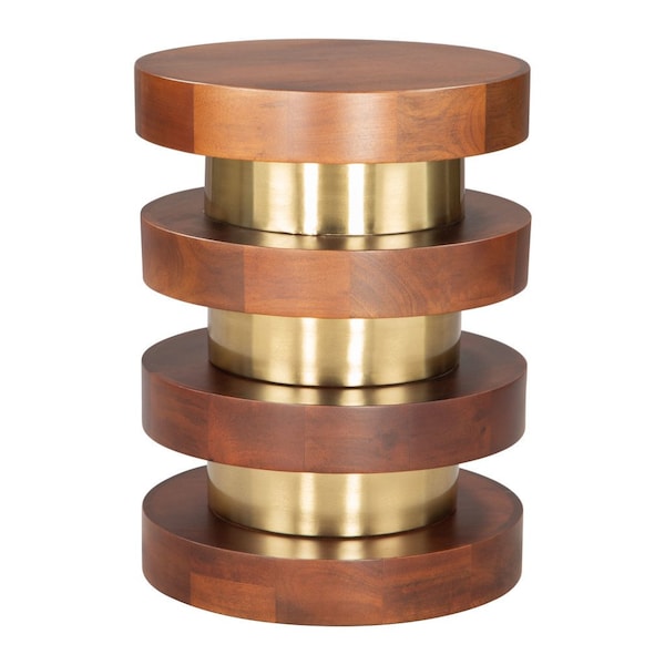 Homeroots 20" Brown and Gold Solid Wood and Iron Round Pedestal End Table 556515 - main