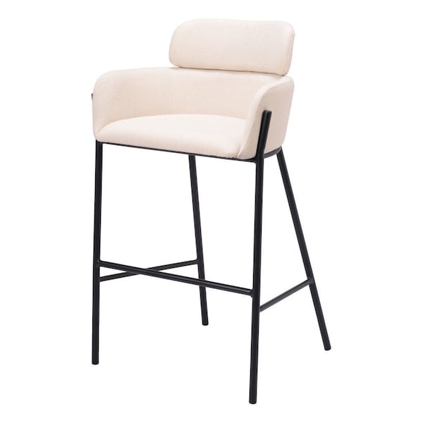 Homeroots 30" Beige And Black Fabric And Steel Bar Height Bar Chair 555671 - main