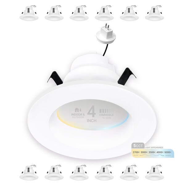 Nuwatt 4 Inch MR16 LED Retrofit 12V Recessed Downlights, 5CCT 2700K-5000K, 600LM, GU5.3 Base, 12PK NW-DL-4-MR16-LV-5CT-WH-12P - main