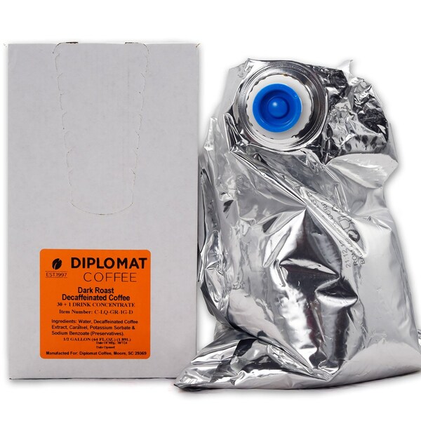 Diplomat Coffee Gourmet Roast Decaf Liquid Coffee BIB Dark Roast 2 x 0.5 gallon cs, 2PK C-LQ-GR-1G-D - main