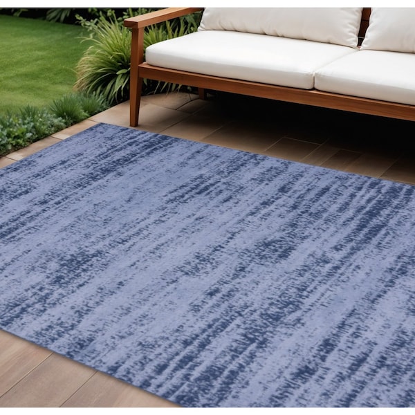 Homeroots 10' X 14' Denim Blue And Navy Blue Abstract Indoor Outdoor Area Rug 545468 - main