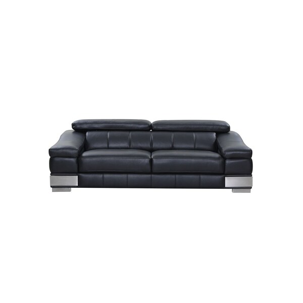 Homeroots 92" Black Italian Leather Solid Wood Sofa 720452 - main