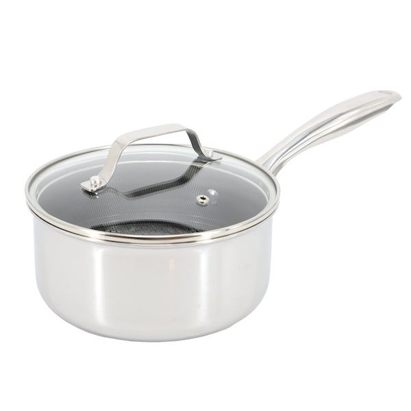 Oster Modessa 2.5Qt Nonstick Triply Stainless Steel Saucepan and Lid with Honeycomb Design in Silver 143061.02 - main