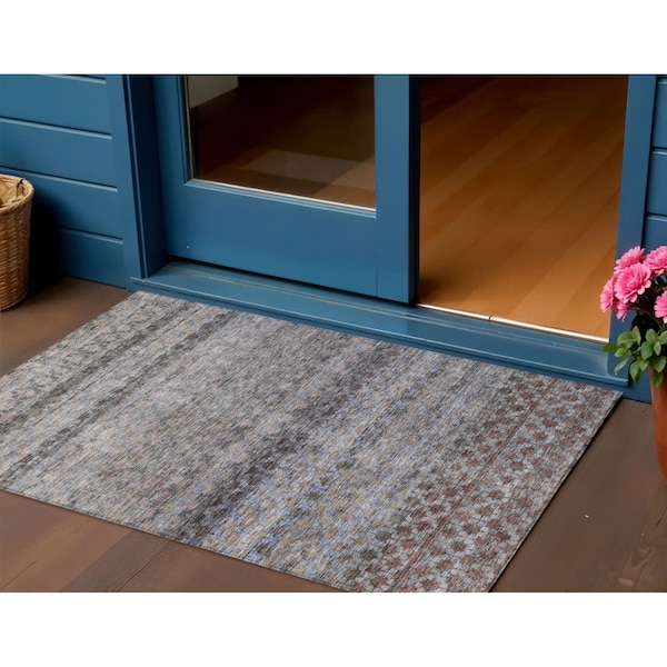 Homeroots 3' X 5' Brown Black And Brick Red Striped Washable Indoor Outdoor Area Rug 605687 - main