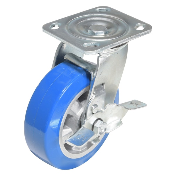 Vestil Polyurethane Precision Ball Bearing Swivel With Brake Caster 6 In. x 2 In. 661 lb Blue/Gray CST-PB-6X2PUA-SWB - main