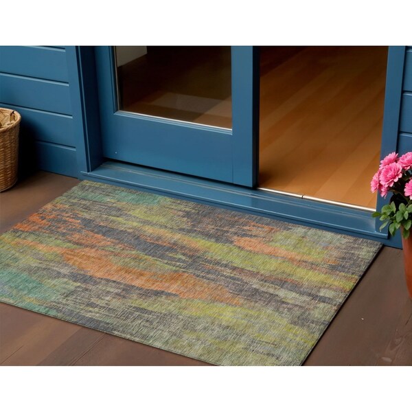 Homeroots 3' X 5' Orange And Teal Blue Abstract Washable Indoor Outdoor Area Rug 616160 - main