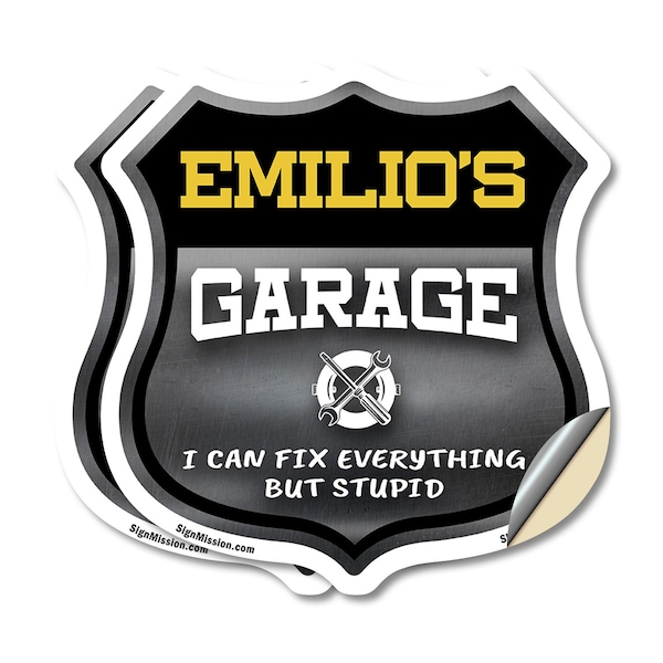 Signmission Emilio's Garage I Can Fix Everything But Stupid, 4 inch X 4 inch, Vinyl Decal, 2PK SHI-D-2PACK-4-490-EMILIO - main