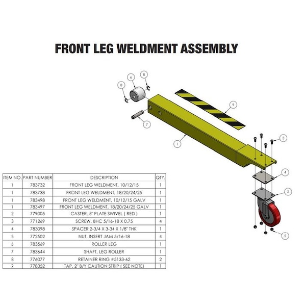 Sumner FRONT LEG WELDMENT, 18/20/24/25 783738 - main