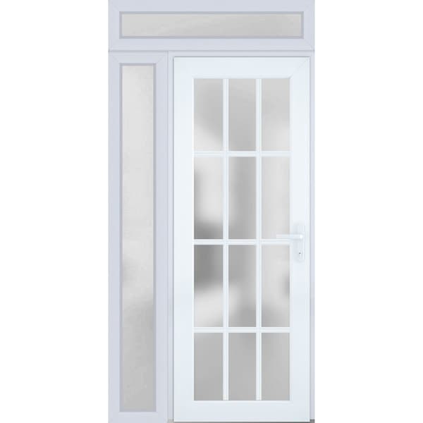 Vdomdoors Front Exterior Prehung FiberGlass Door Frosted Glass / Manux 8312 White Silk / Sidelight and Transo MANUX8312EXD-WS-W36+14 x H80+14-LH - main